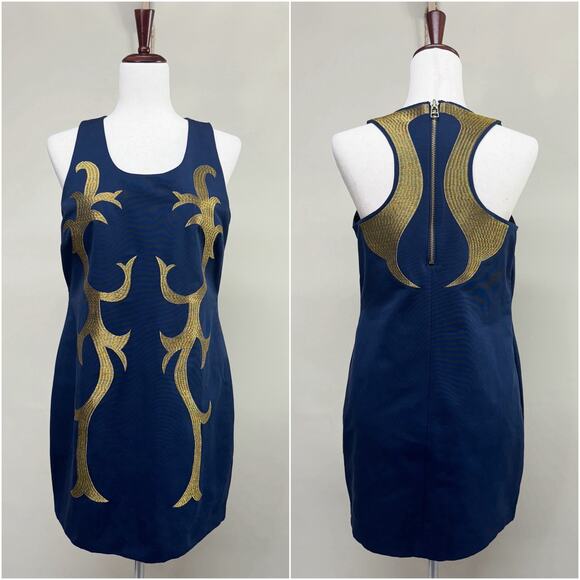 TWELVE BY TWELVE Sleeveless Mini Shift Dress Gold‎ Embroidered Racerback Size L - Picture 1 of 10